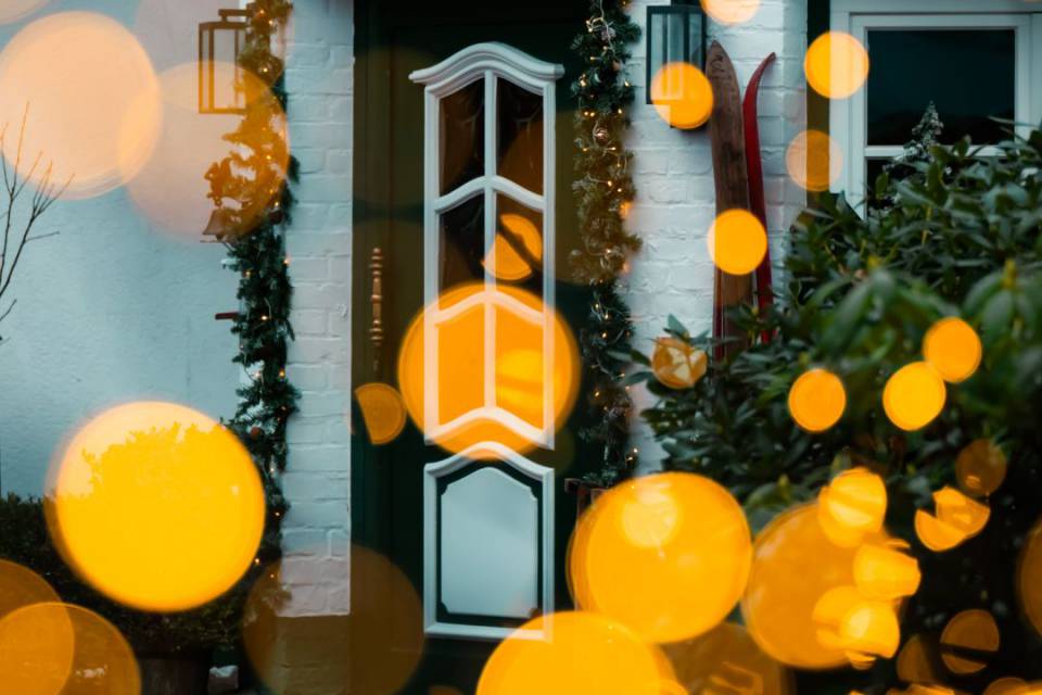 Eingangstüre Borchards Rookhus in weihnachtlicher Stimmung