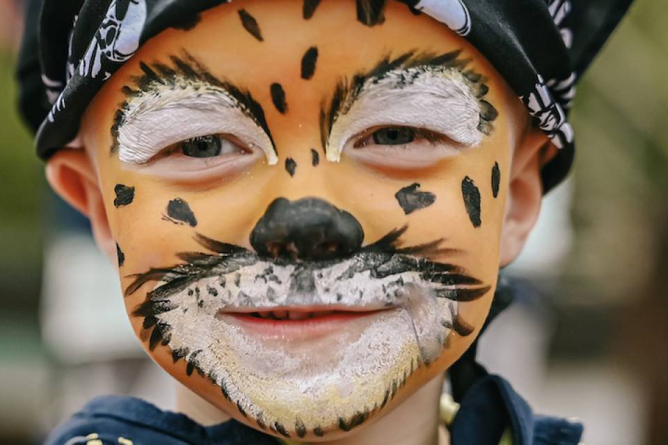 Ein kleiner Junge als Tiger geschminkt im Happy Club des Rookhus